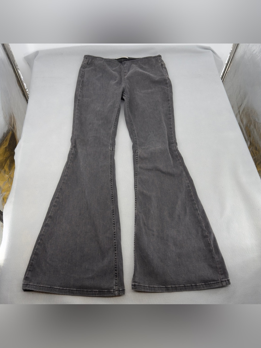 Free People Charcoal Gray Elastic Waist Flare Jeans 30